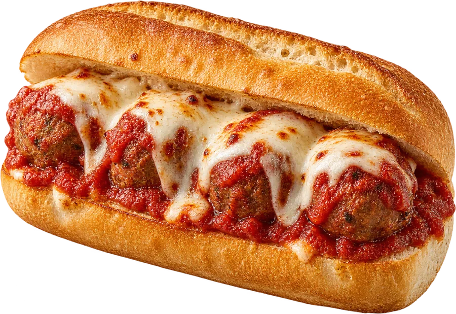 Meatball sub with marinara and melted mozzarella